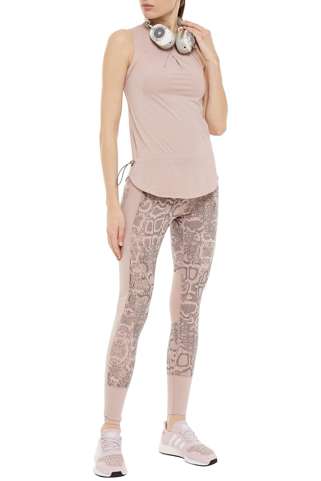 ADIDAS BY STELLA MCCARTNEY Mesh-paneled snake-print stretch leggings