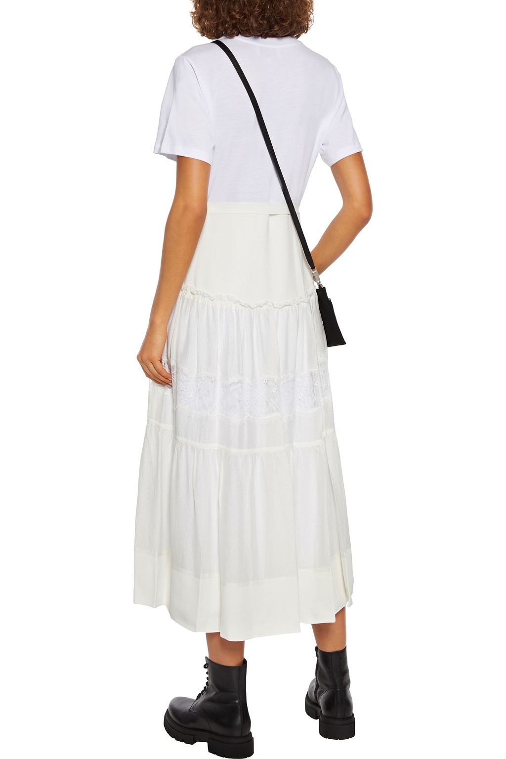 3.1 PHILLIP LIM Chantilly lace-trimmed crepe and jersey midi dress