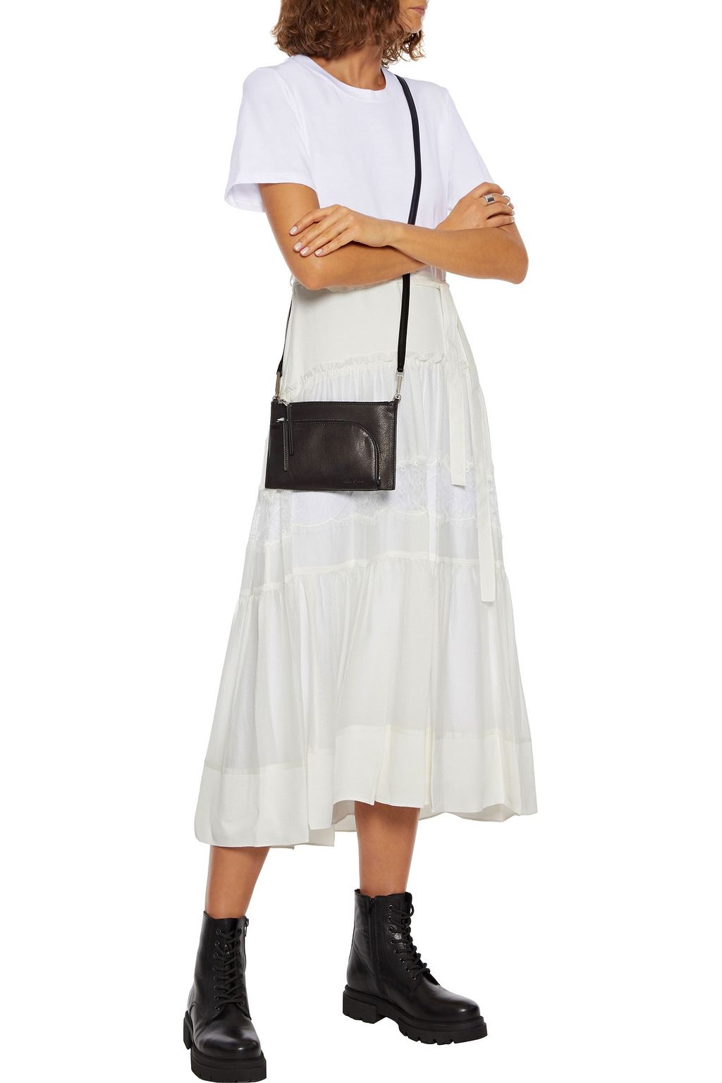 3.1 PHILLIP LIM Chantilly lace-trimmed crepe and jersey midi dress