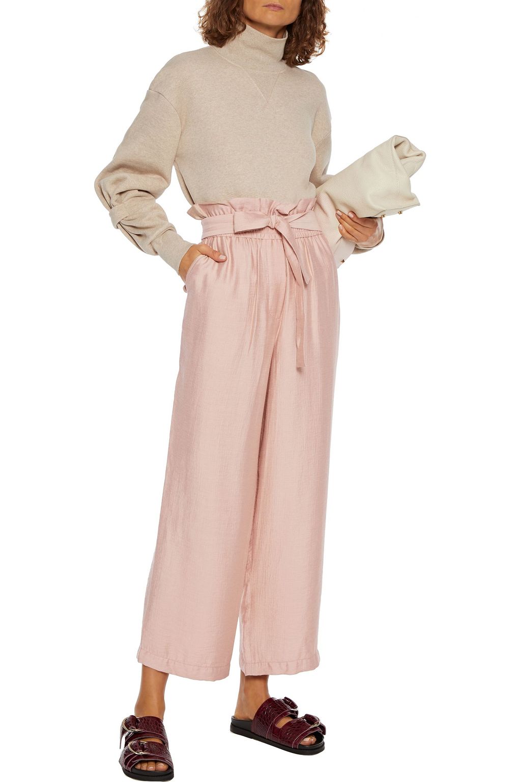 3.1 PHILLIP LIM Cropped belted sateen wide-leg pants