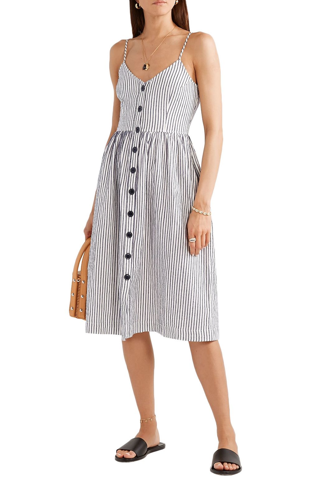 ATM ANTHONY THOMAS MELILLO Striped cotton and linen-blend midi dress
