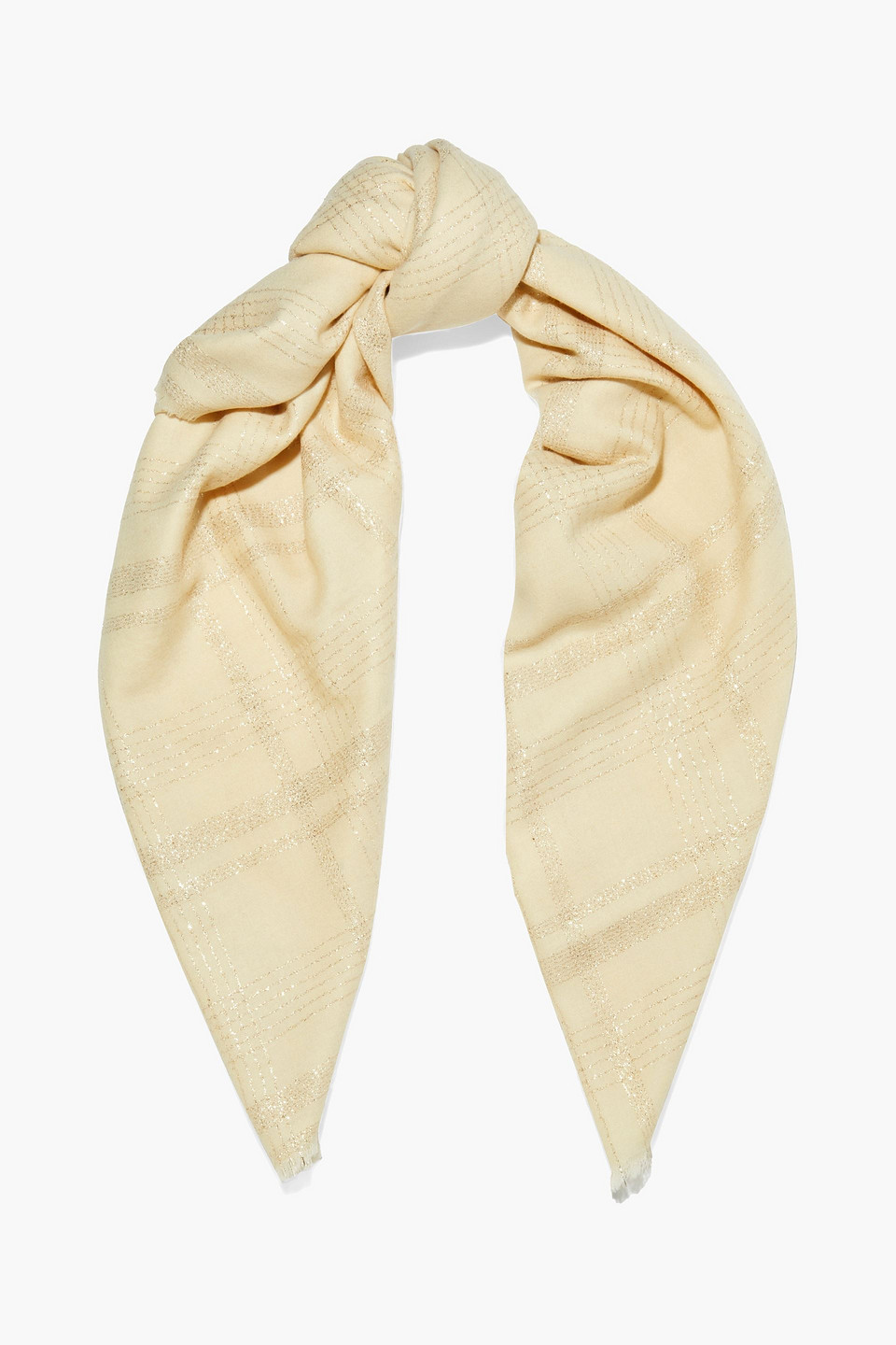 Chan Luu Woman Frayed Metallic Checked Wool Scarf Cream Size --