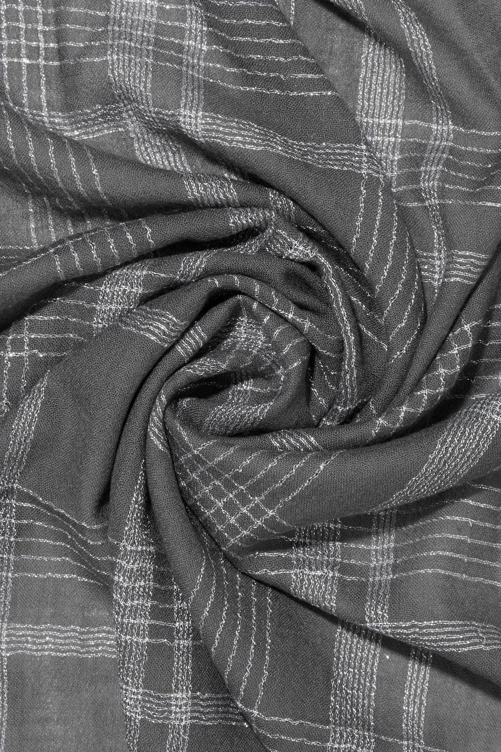 CHAN LUU Frayed metallic checked wool scarf