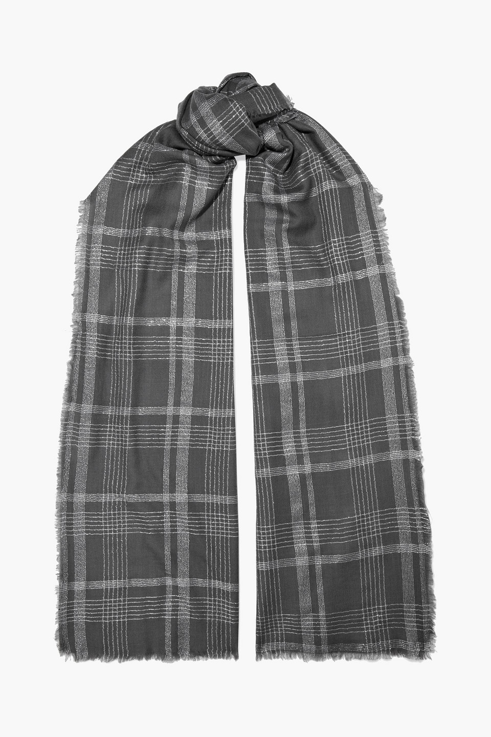 Chan Luu Woman Frayed Metallic Checked Wool Scarf Anthracite Size --