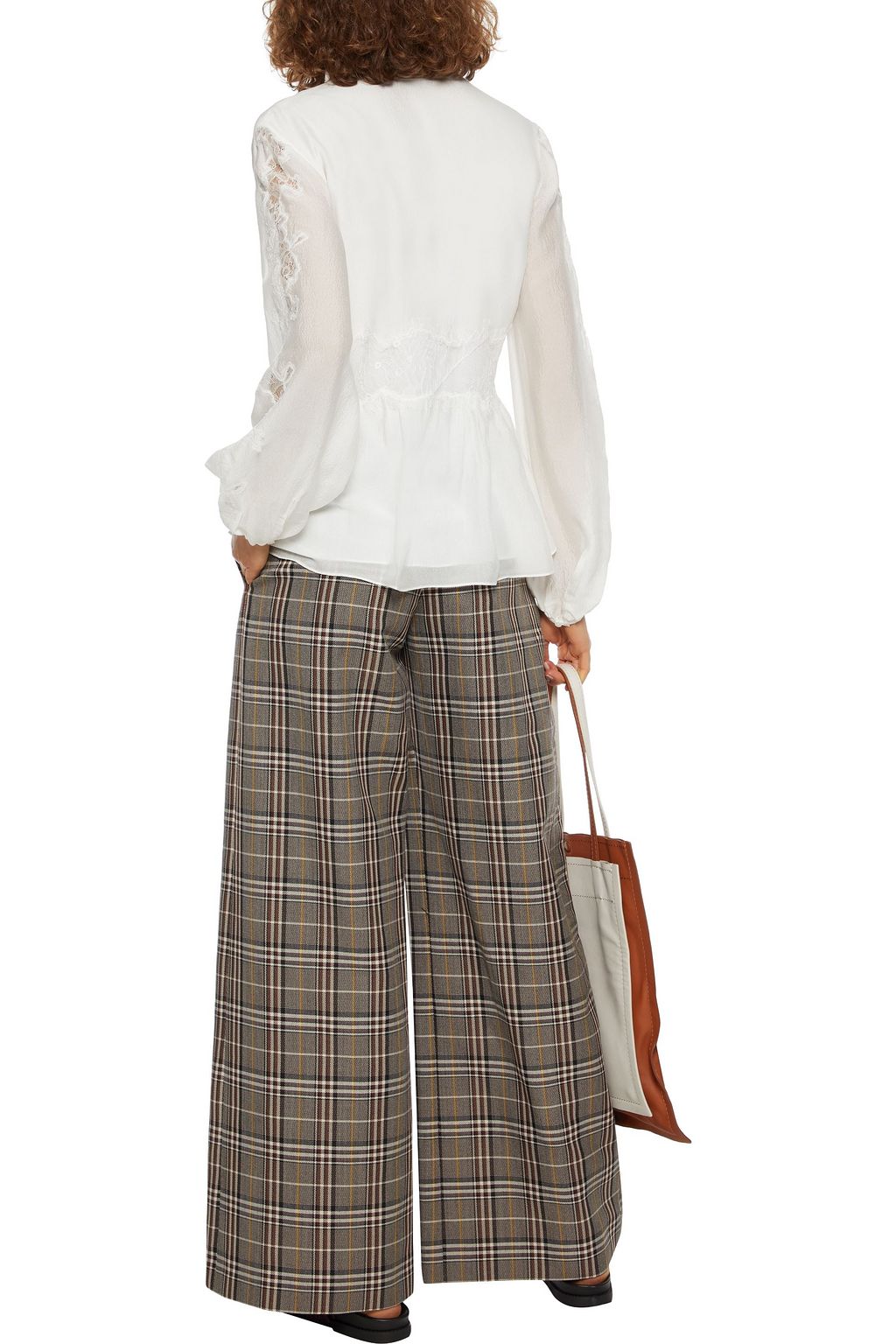 3.1 PHILLIP LIM Chantilly lace-trimmed crinkled silk blouse