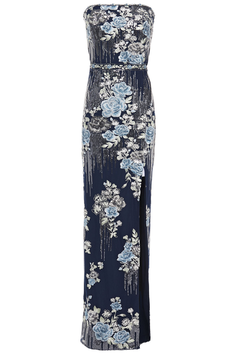 Marchesa Notte Woman Strapless Embellished Embroidered Tulle Gown Navy Size 16