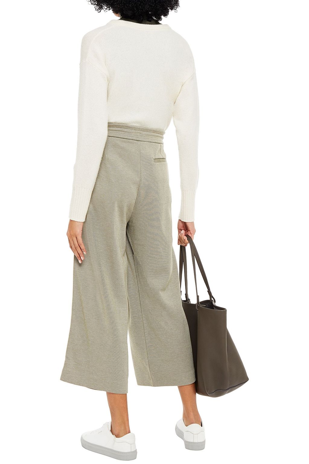 NINETY PERCENT Cropped organic cotton-blend jacquard wide-leg pants