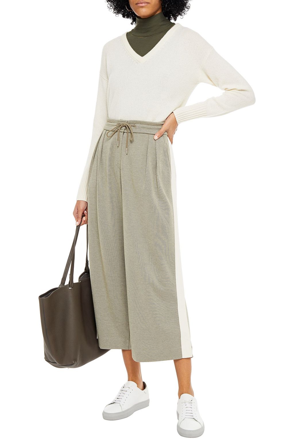 NINETY PERCENT Cropped organic cotton-blend jacquard wide-leg pants