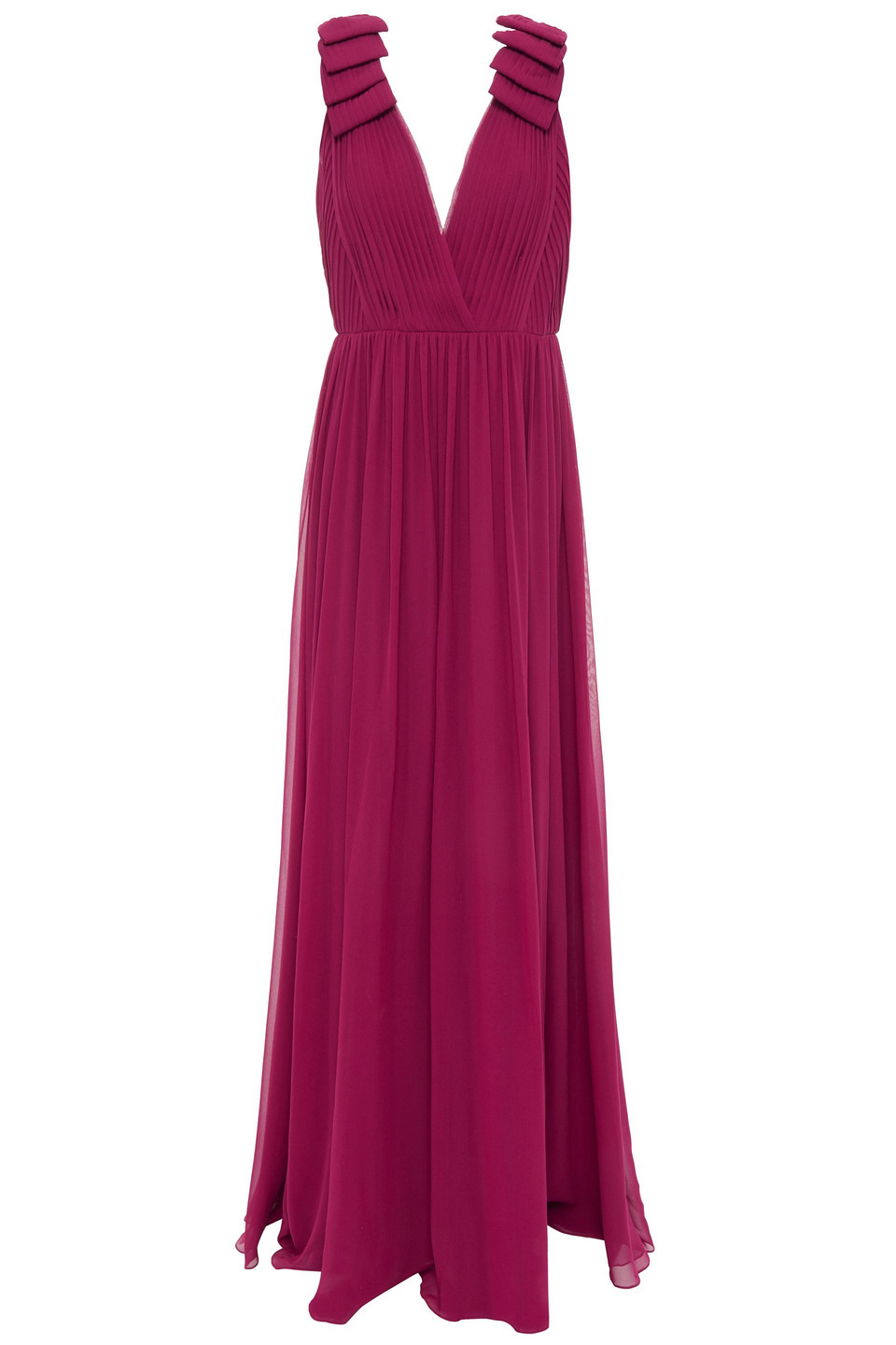 Elie Saab Woman Bow-embellished Pleated Silk-voile Gown Plum Size 40