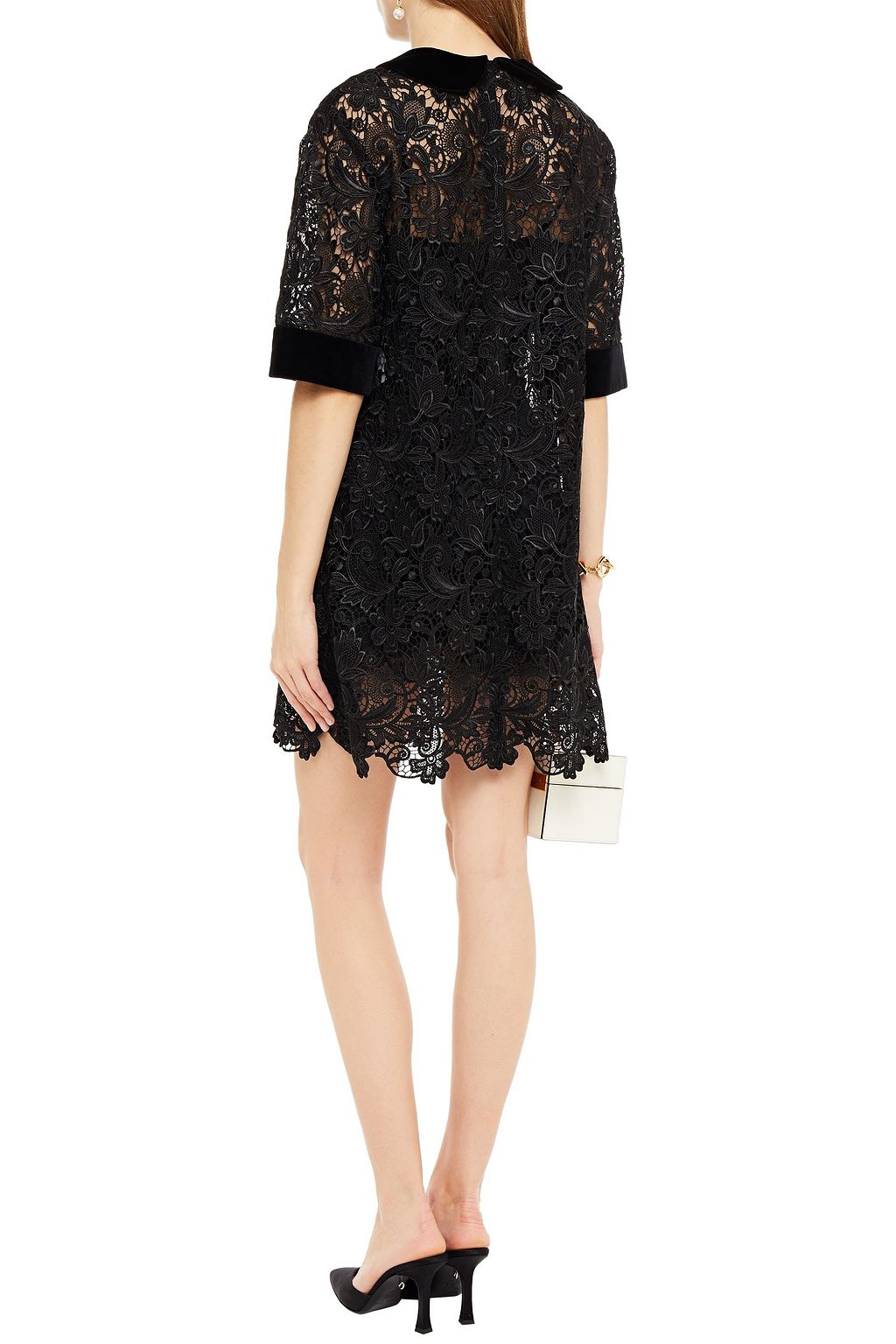 DOLCE&GABBANA Velvet-trimmed guipure lace mini dress