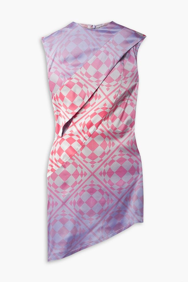 Cat Eye asymmetric printed stretch silk-satin mini dress
