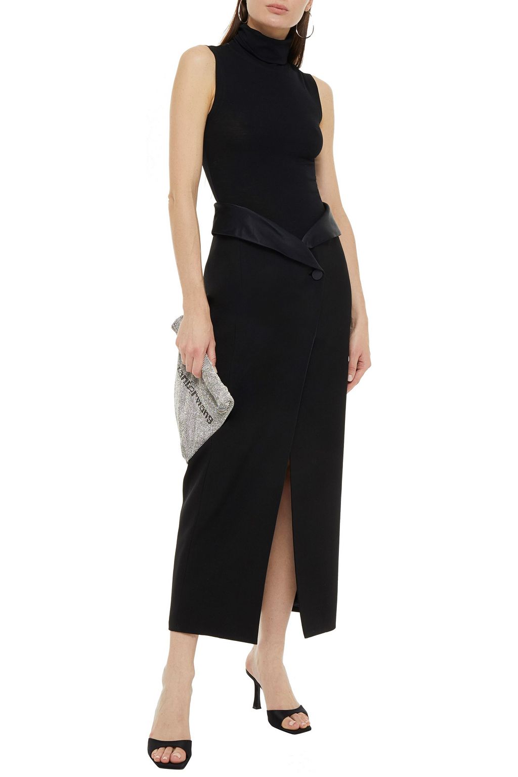 ALEXANDER WANG Satin-trimmed wool-blend twill maxi skirt