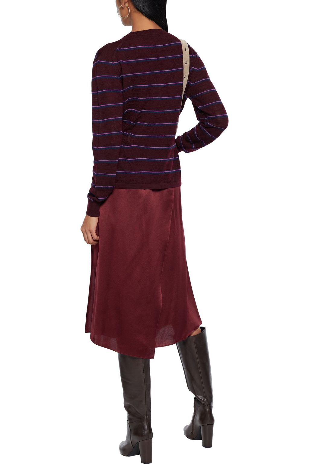 VERONICA BEARD Charlene shirred striped merino wool sweater