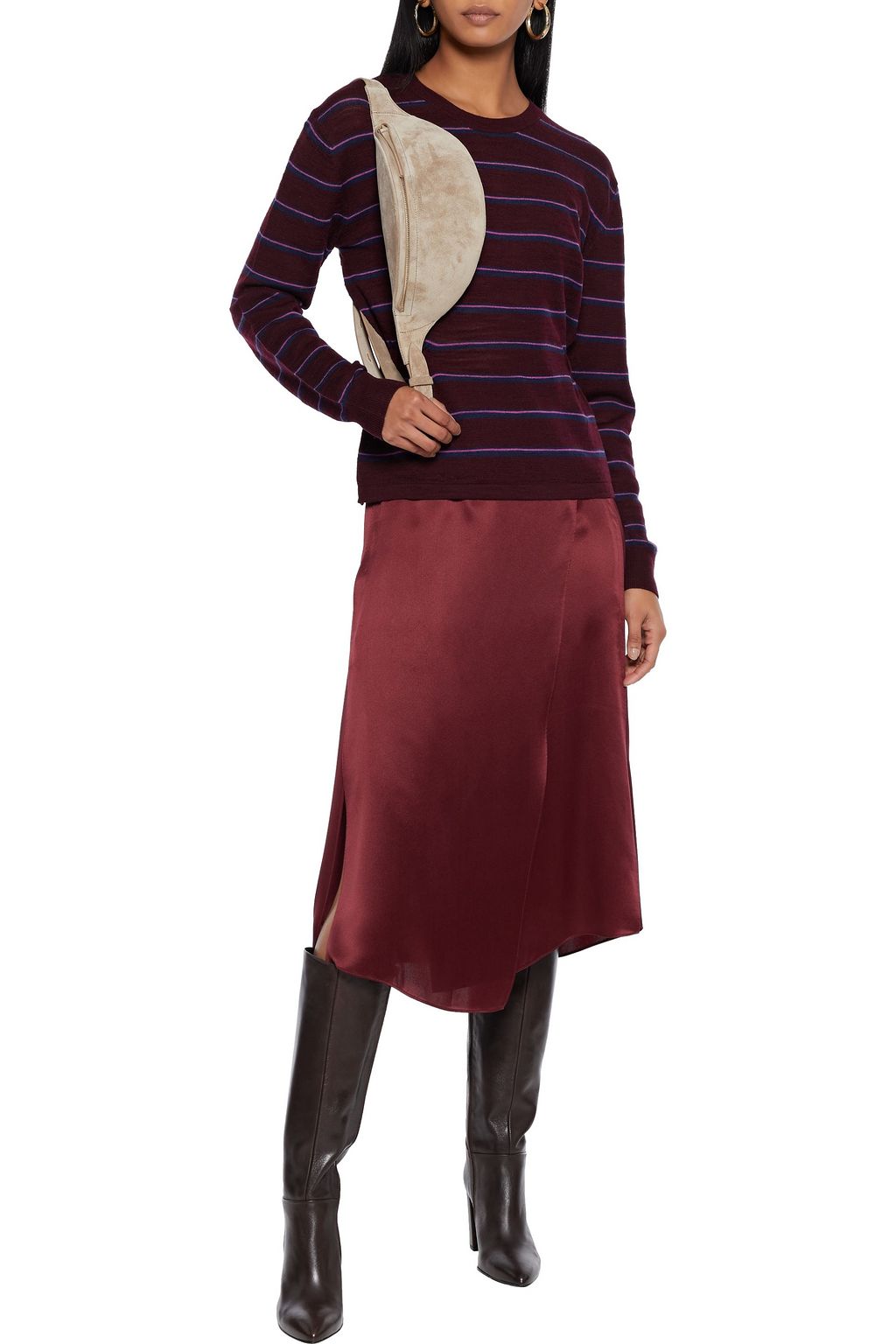 VERONICA BEARD Charlene shirred striped merino wool sweater