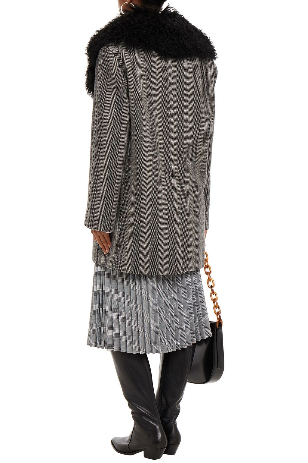 MARC JACOBS Shearling-trimmed herringbone wool coat