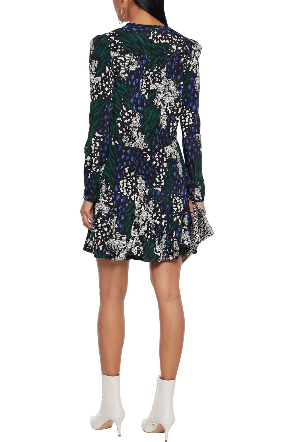 VERONICA BEARD Riggins fluted printed stretch-silk crepe de chine mini dress