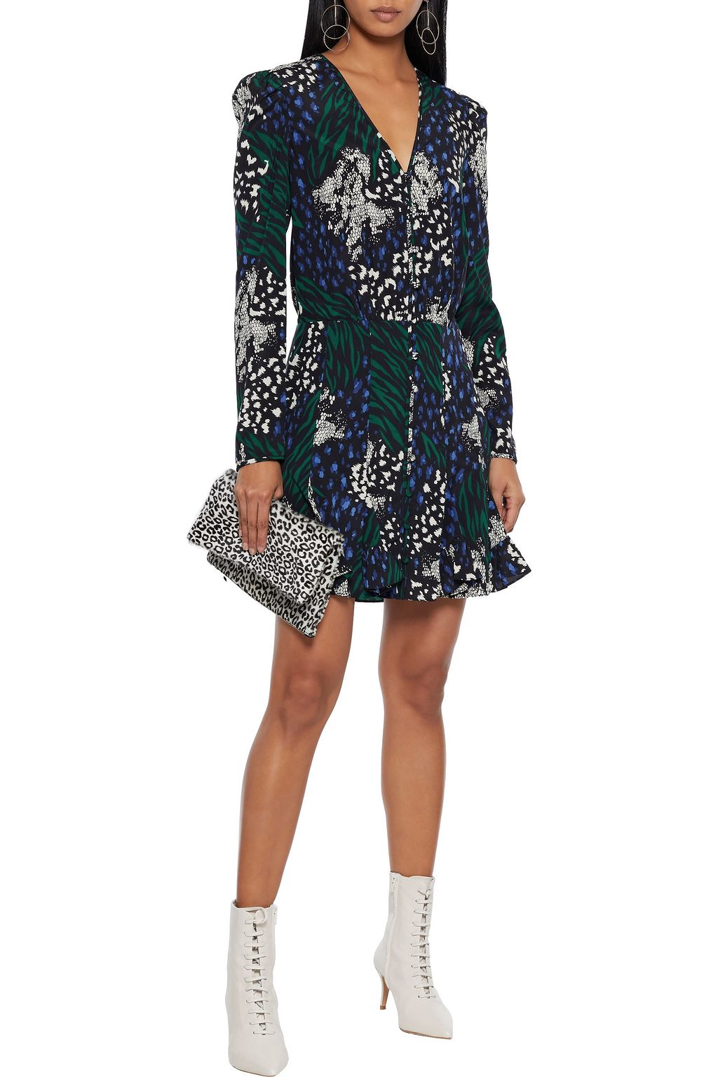 VERONICA BEARD Riggins fluted printed stretch-silk crepe de chine mini dress
