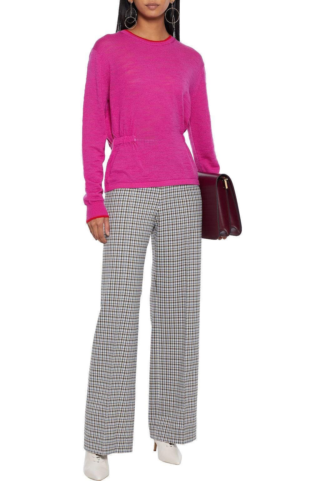 VERONICA BEARD Charlene shirred striped merino wool sweater
