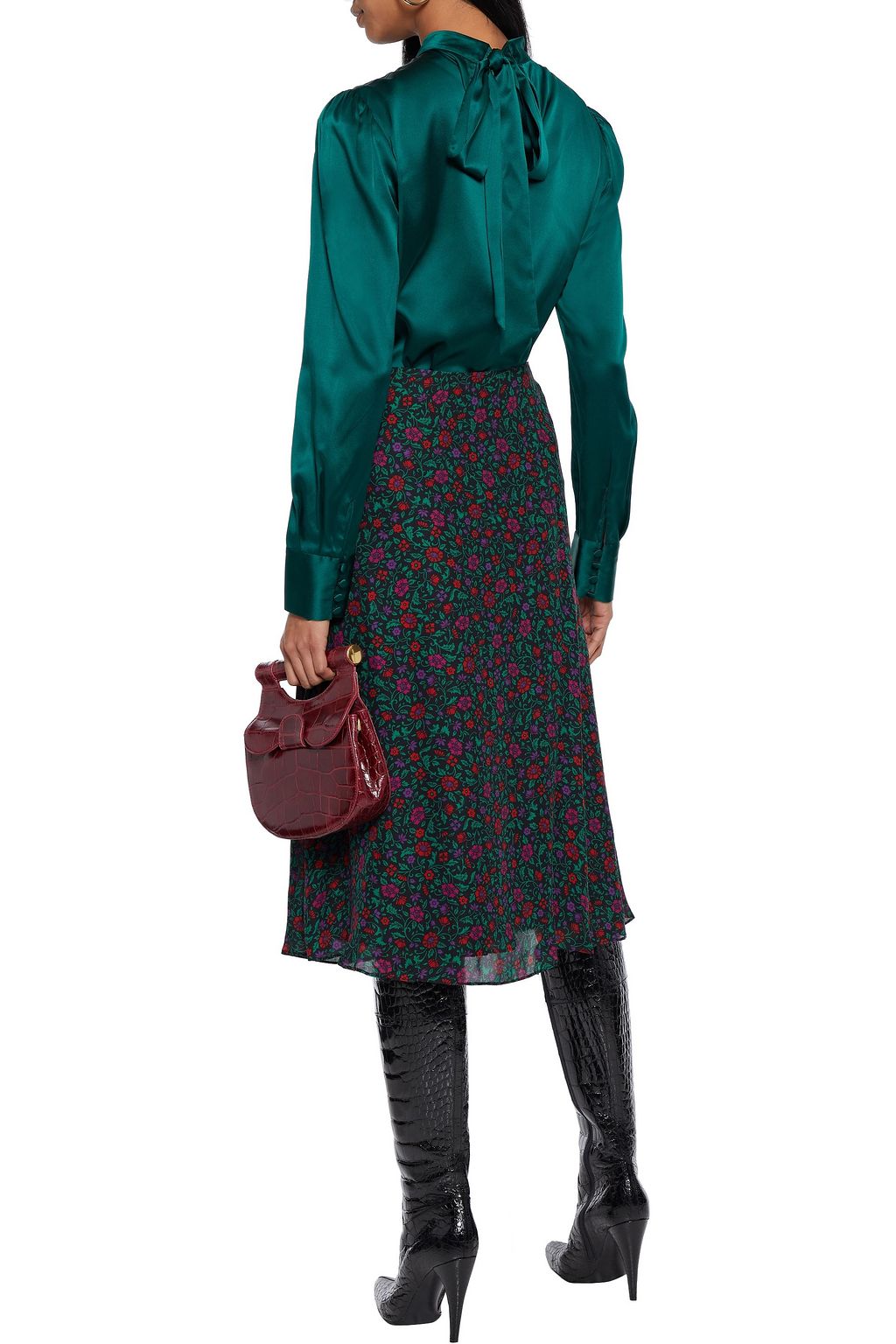 VERONICA BEARD Minetta ruched floral-print silk crepe de chine midi  skirt