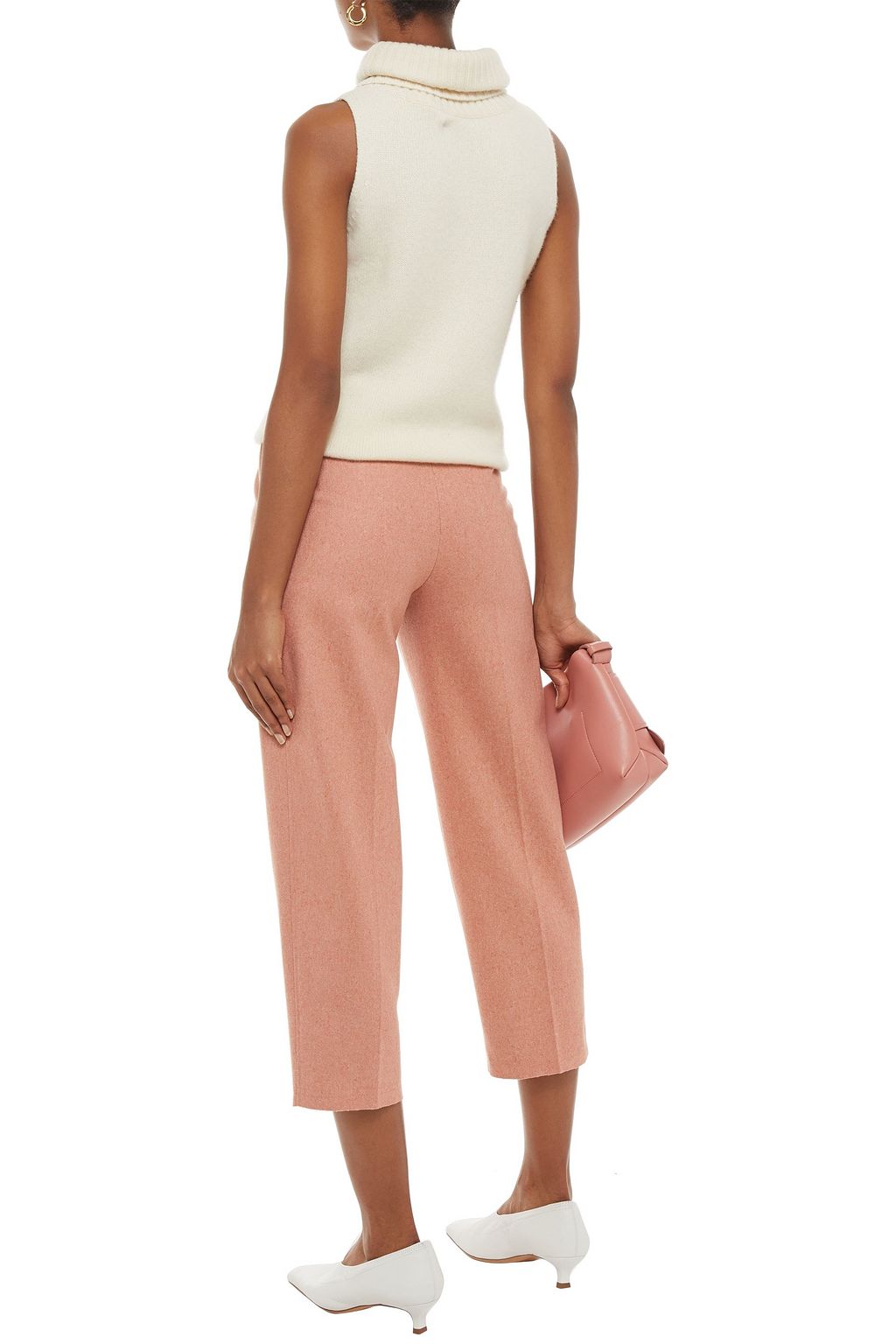 ACNE STUDIOS Cropped pleated mélange wool-blend flannel tapered pants