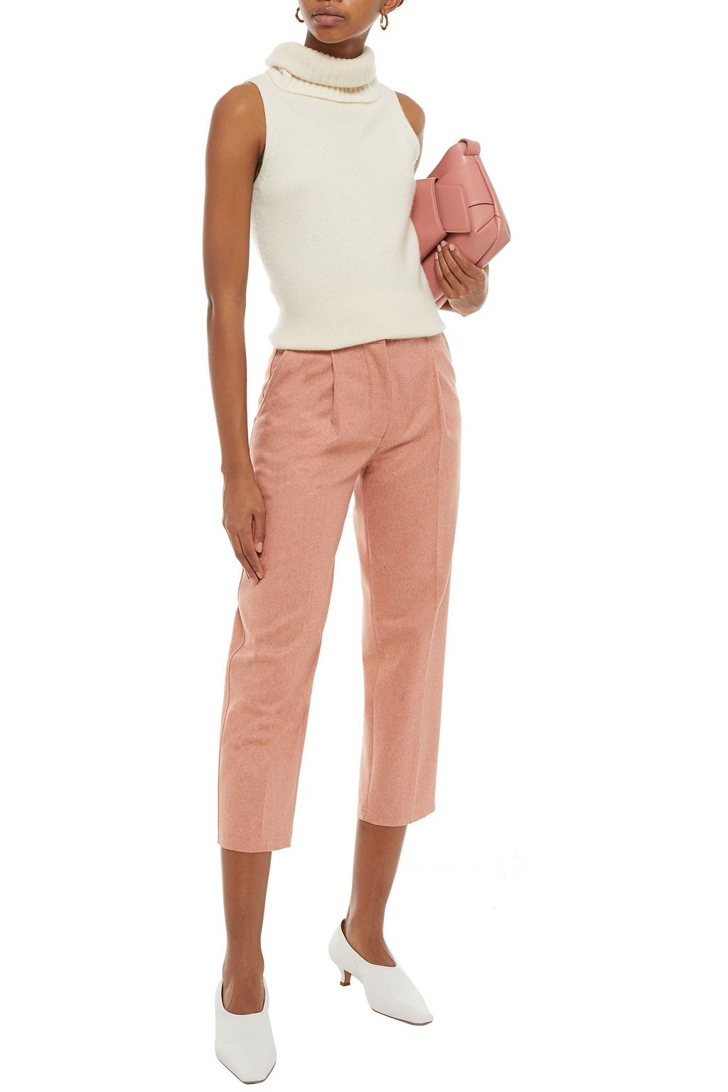 ACNE STUDIOS Cropped pleated mélange wool-blend flannel tapered pants