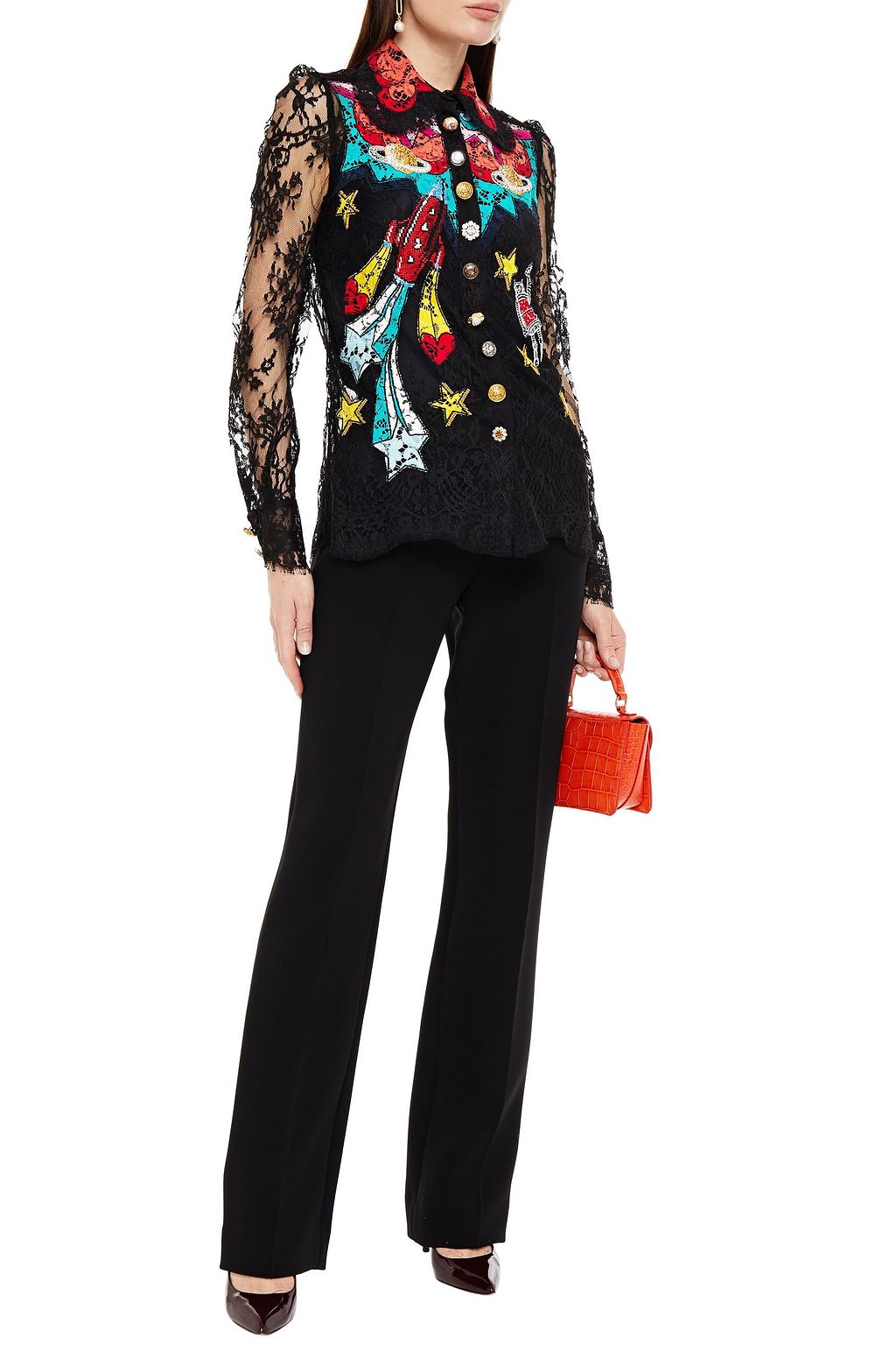 DOLCE&GABBANA Embellished embroidered lace shirt