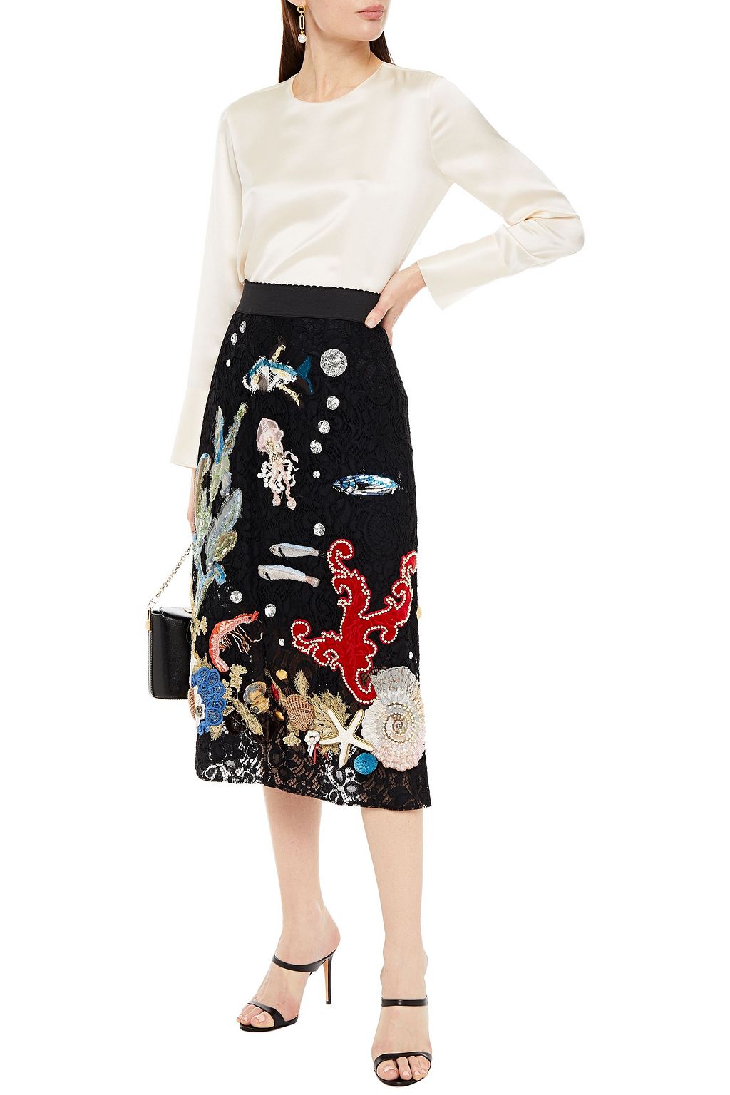 DOLCE&GABBANA Verzierter Midirock aus schnurgebundener Spitze