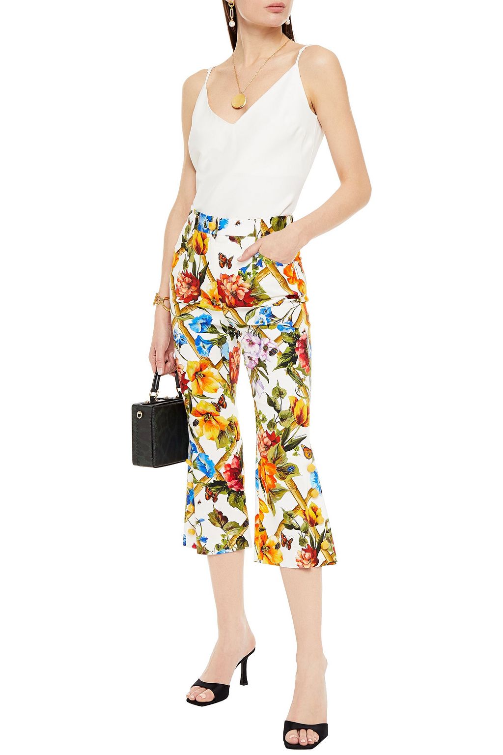 DOLCE&GABBANA Printed cotton-blend piqué kick-flare pants