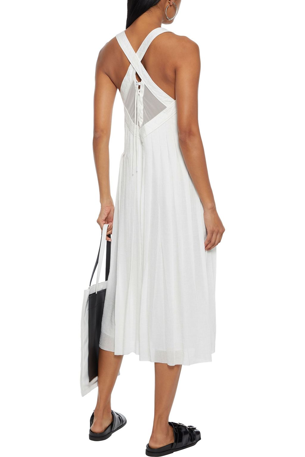 RAG & BONE Sabine lace-up pleated crinkled-chiffon midi dress