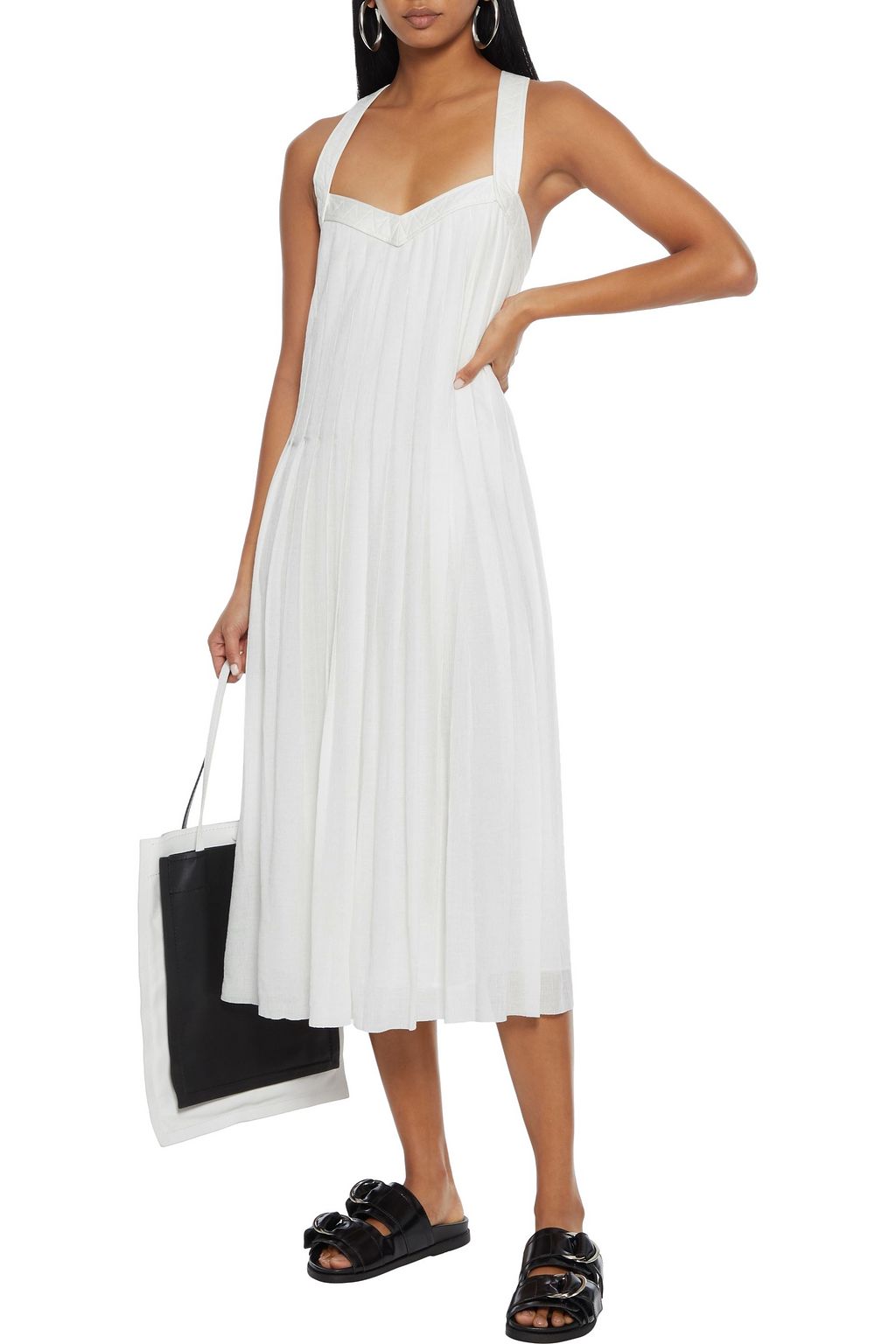 RAG & BONE Sabine lace-up pleated crinkled-chiffon midi dress