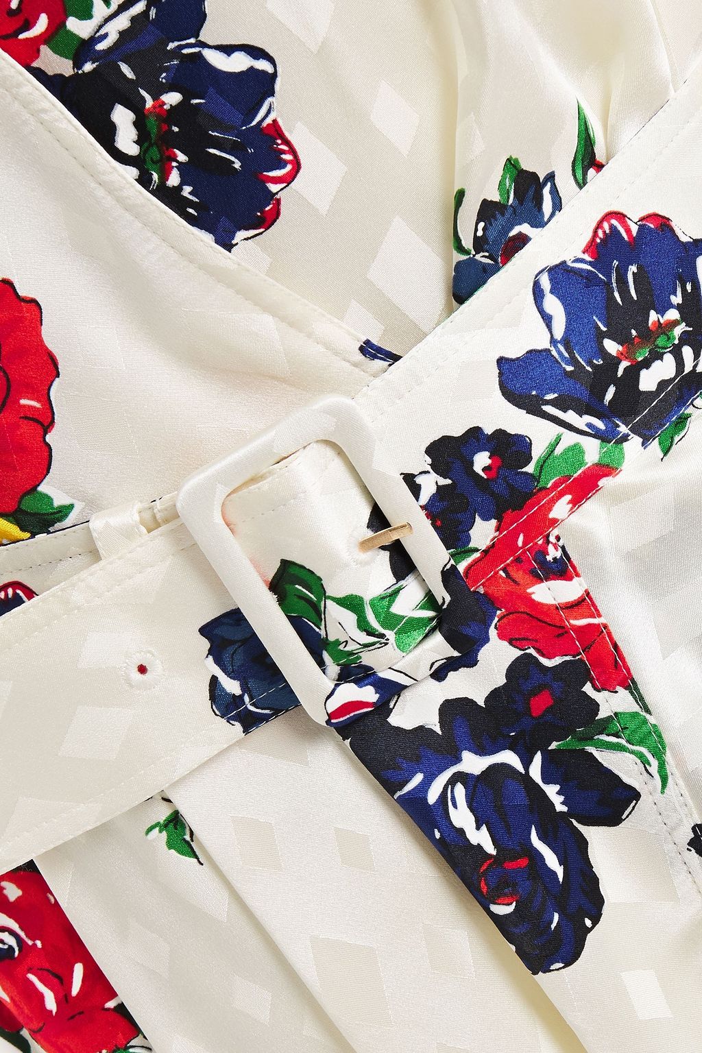 TORY BURCH Kleid aus glänzendem Seiden-Jacquard mit floralem Print und Gürtel