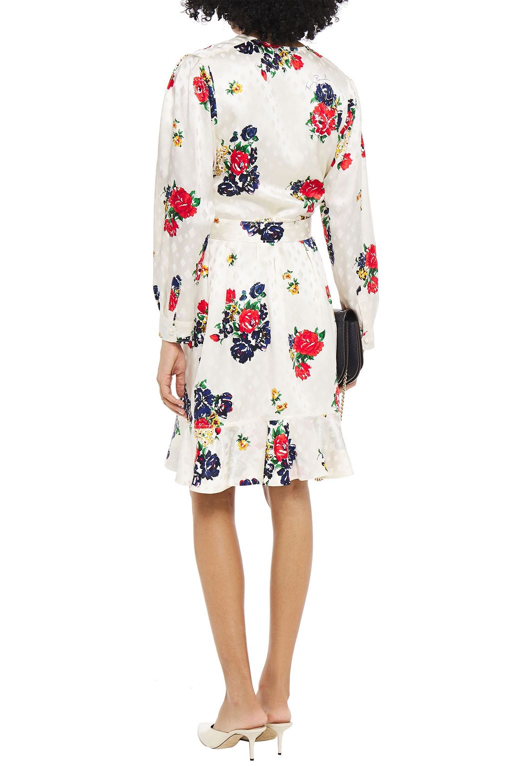 TORY BURCH Kleid aus glänzendem Seiden-Jacquard mit floralem Print und Gürtel
