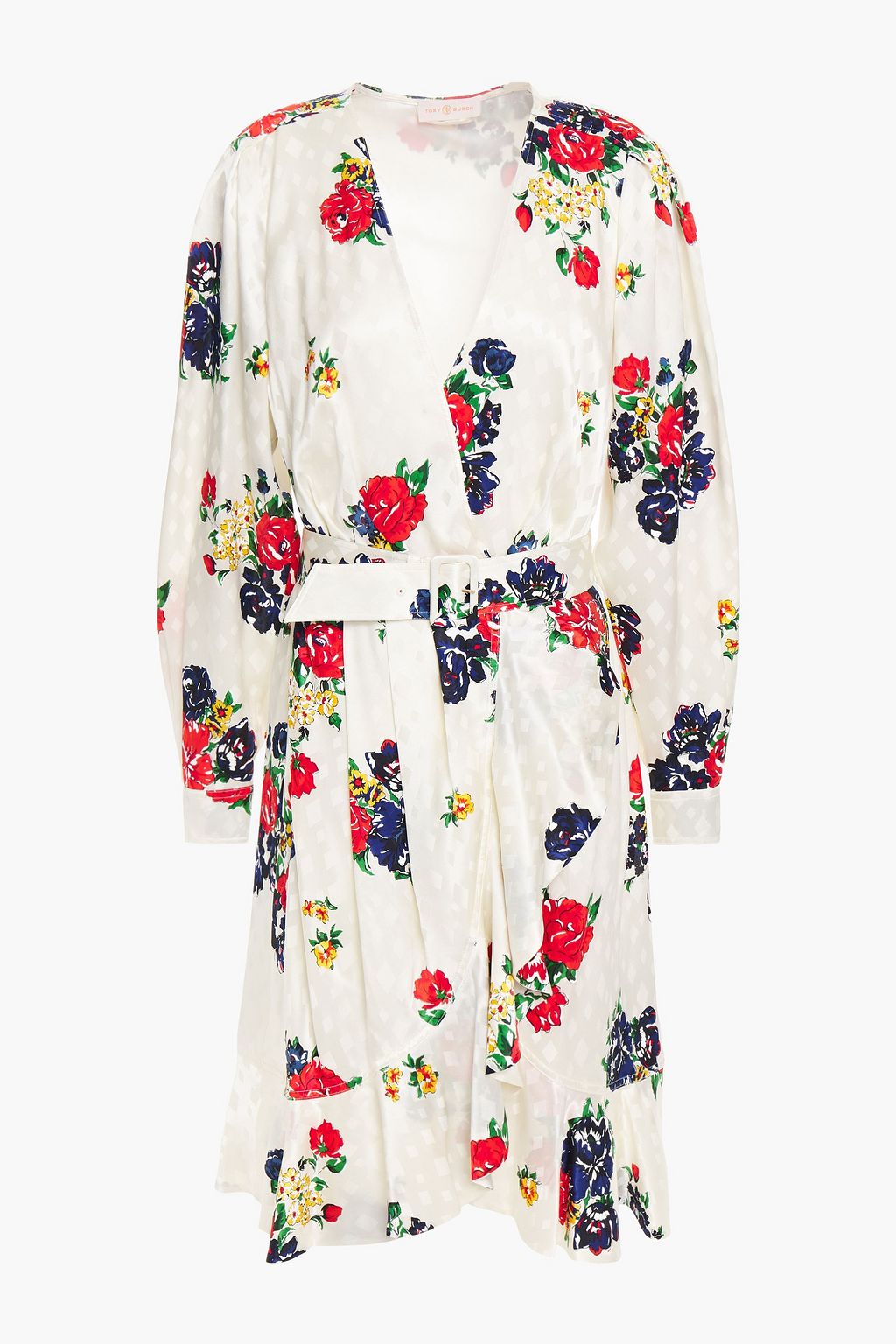 Off-white Belted floral-print silk ...