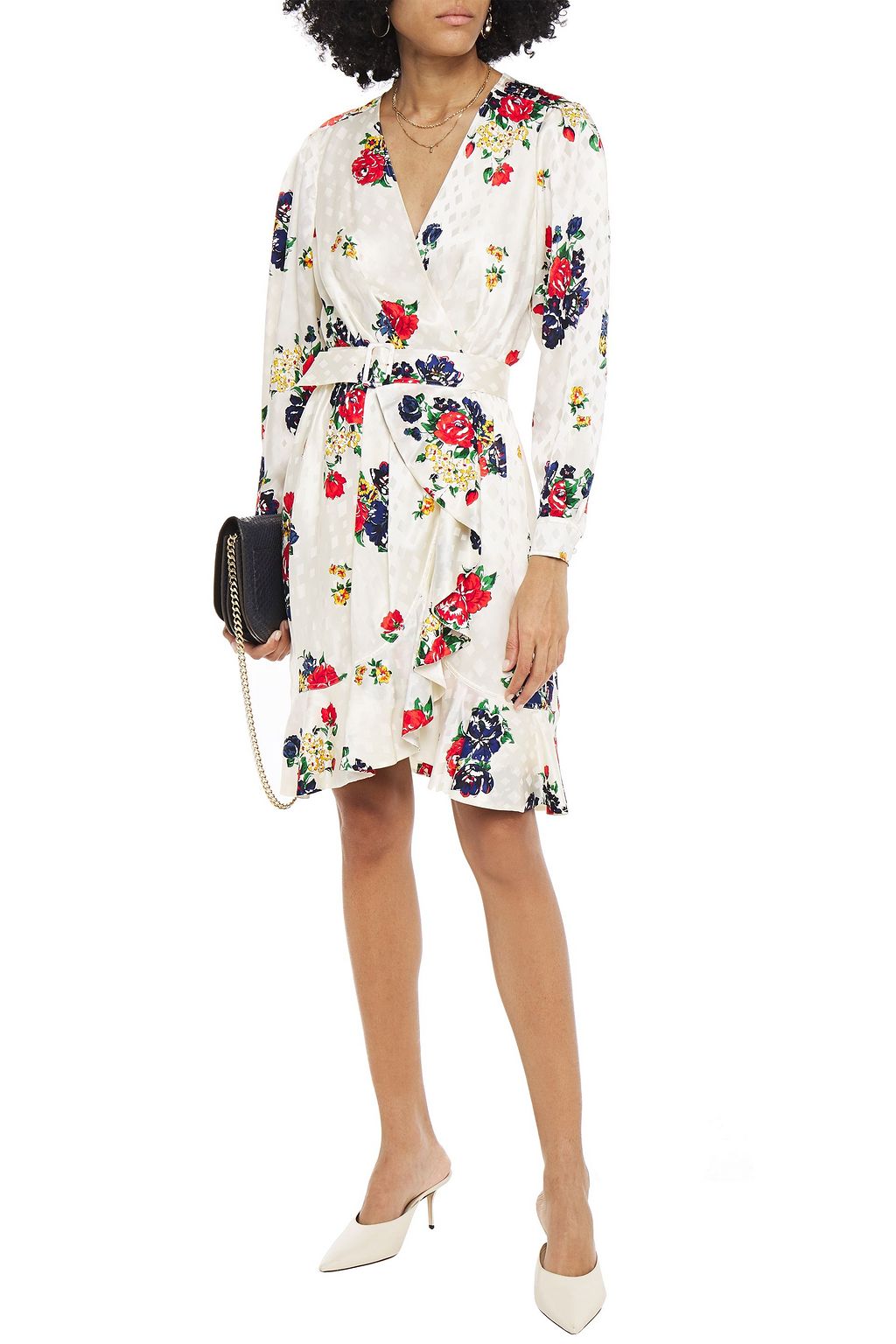 Off-white Belted floral-print silk ...