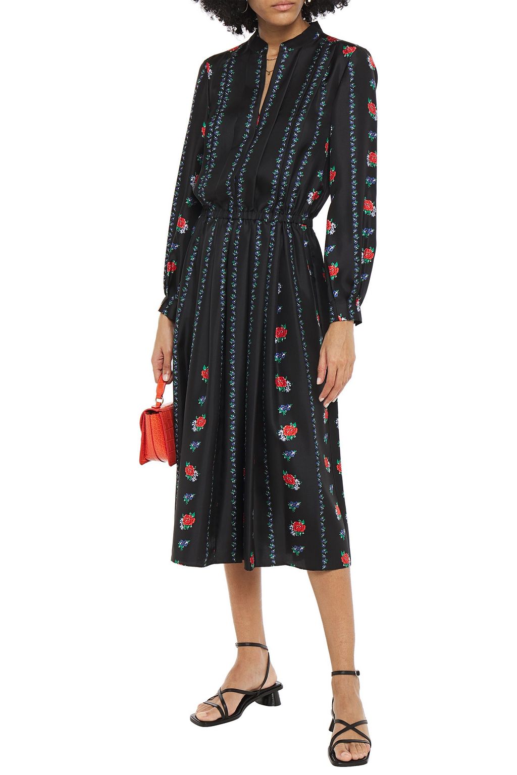 TORY BURCH Pleated gathered floral-print silk-twill midi dress