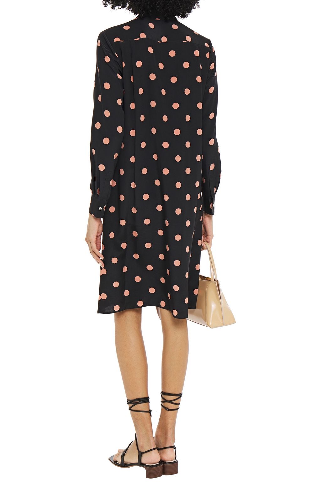 TORY BURCH Tie-neck ruffle-trimmed polka-dot silk crepe de chine dress