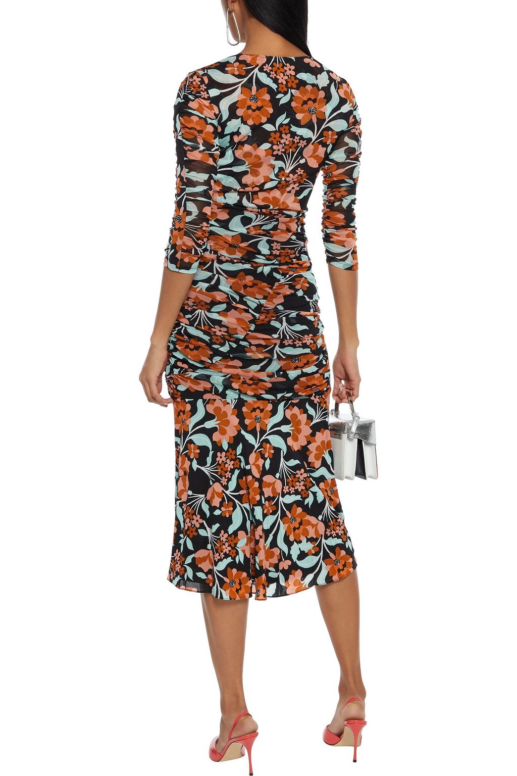DIANE VON FURSTENBERG Briella ruched polka-dot stretch-mesh midi dress