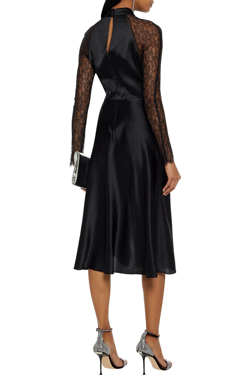 SIMKHAI Lace-paneled wrap-effect stretch-silk satin midi dress