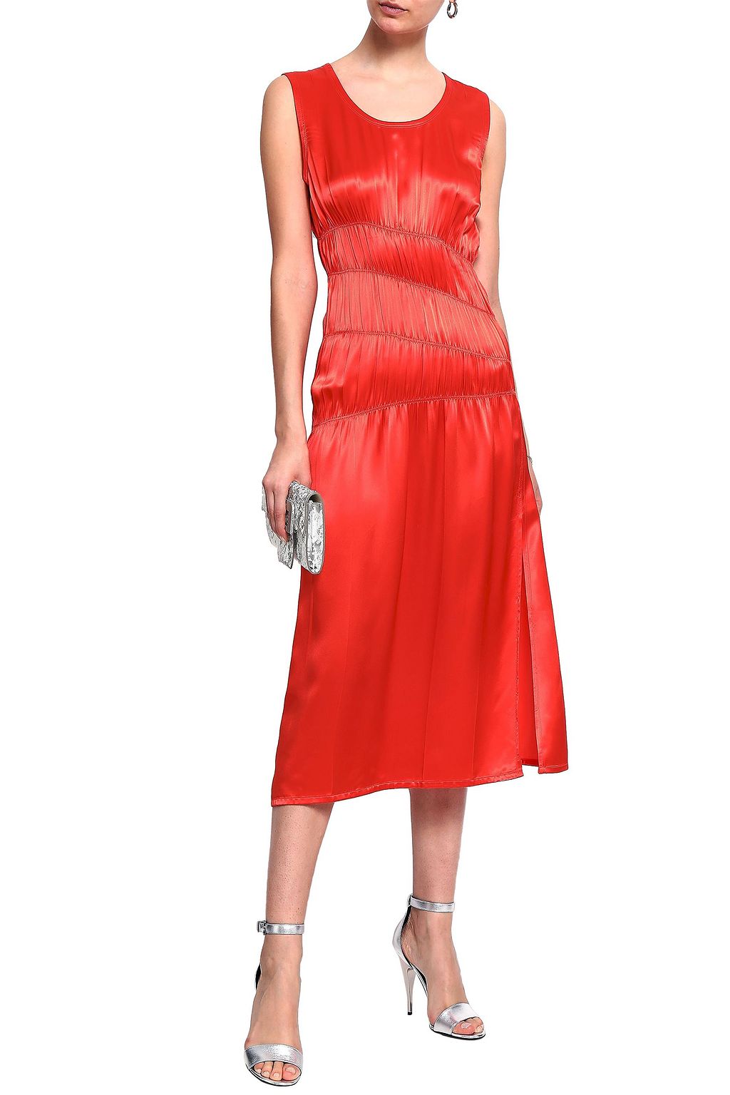 HELMUT LANG Ruched satin midi dress