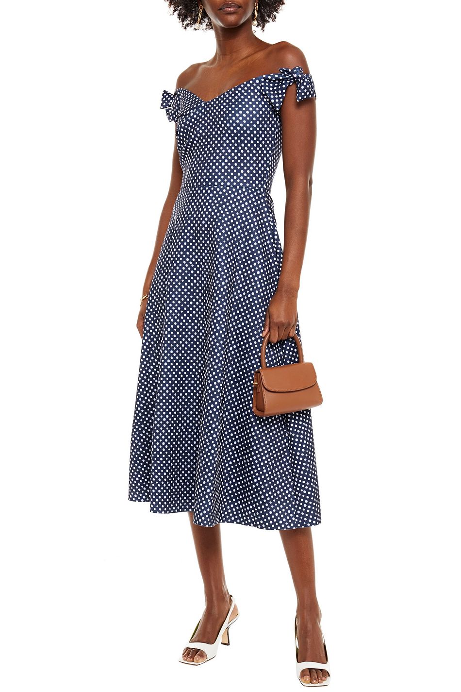 Navy Ruth off-the-shoulder knotted crepe-twill midi dress | Sale up to 70% off | THE OUTNET 