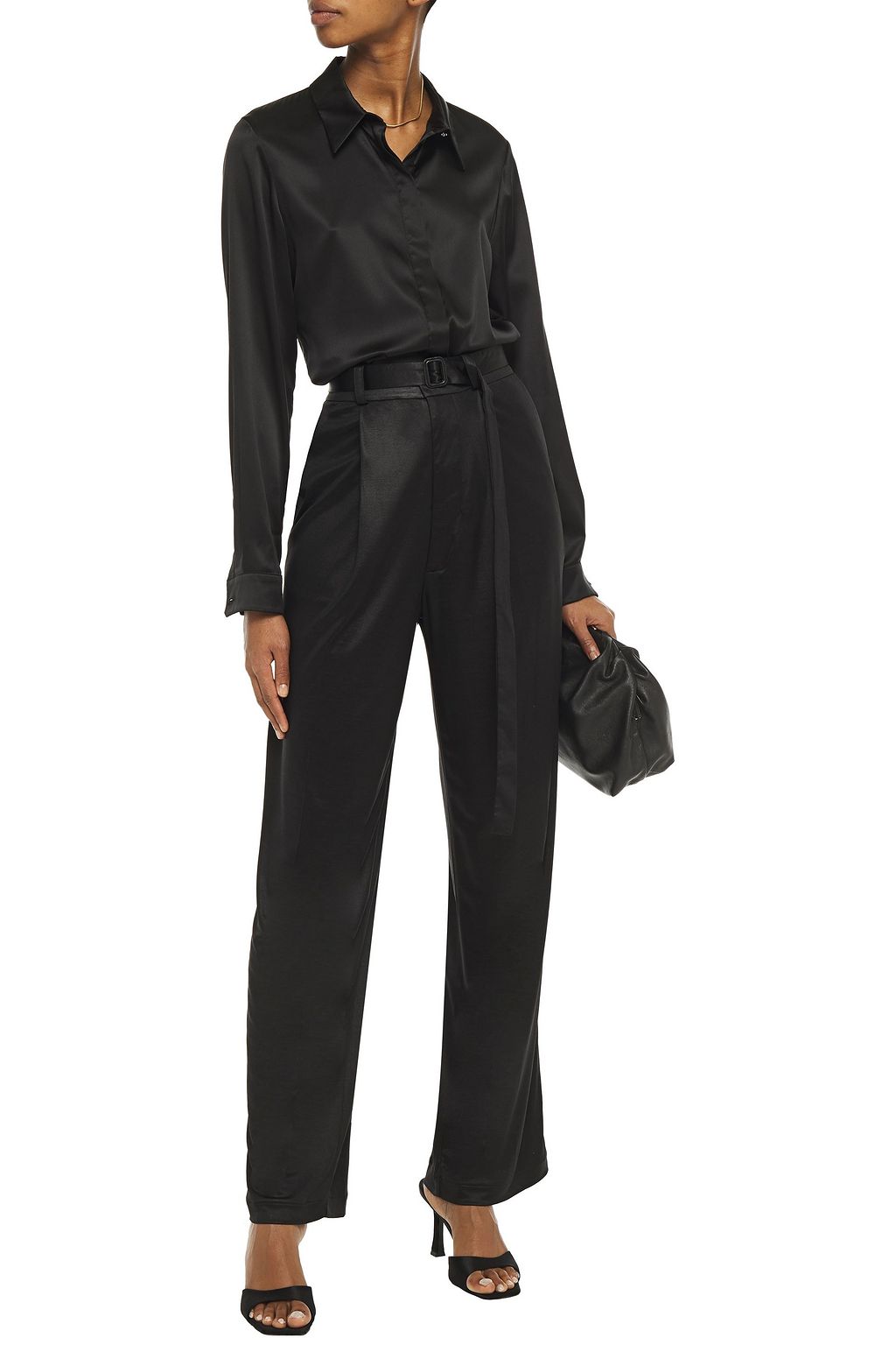JOSEPH Pleated satin-jersey wide-leg pants