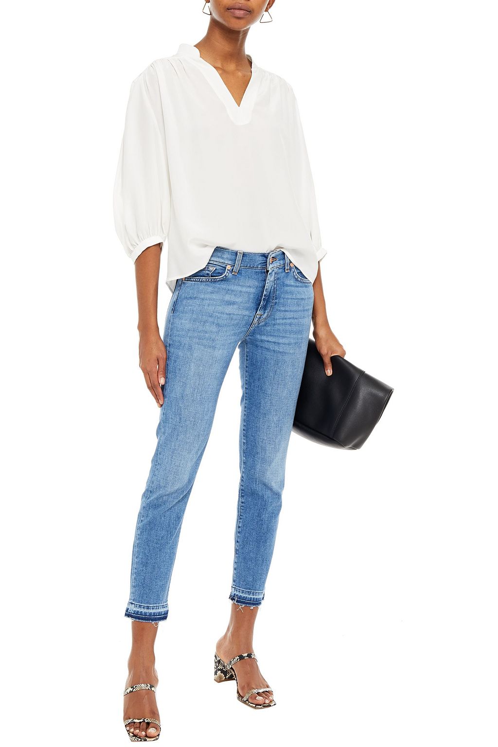 7 FOR ALL MANKIND Roxanne cropped frayed low-rise slim-leg jeans