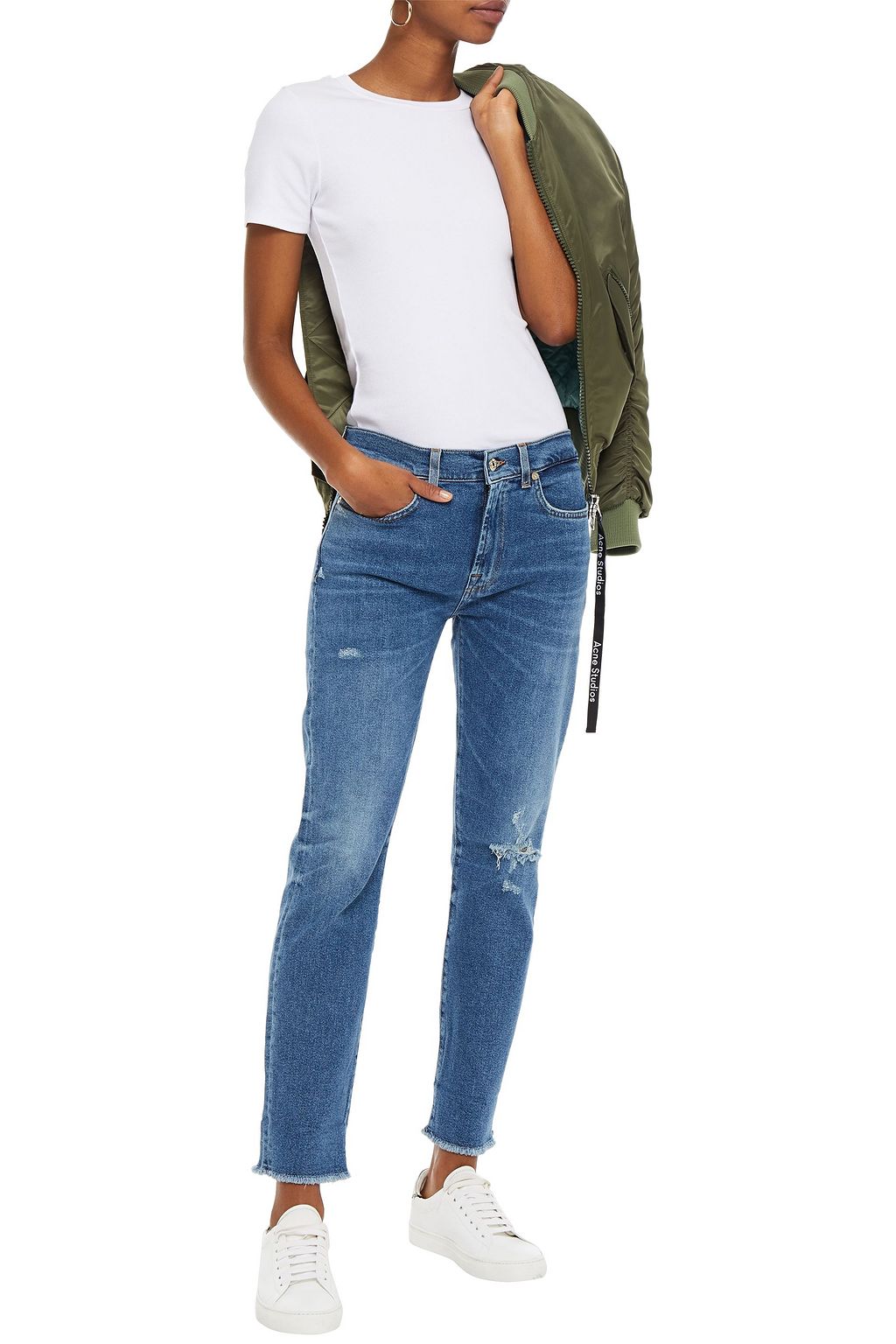 7 FOR ALL MANKIND Distressed low-rise slim-leg jeans