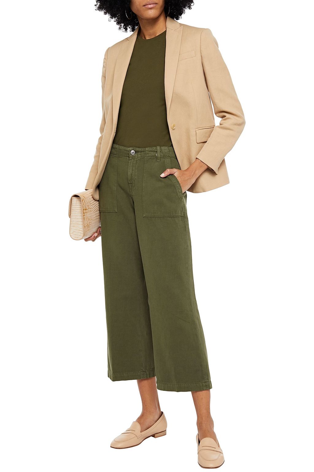 7 FOR ALL MANKIND Alexa cropped cotton and linen-blend wide-leg pants