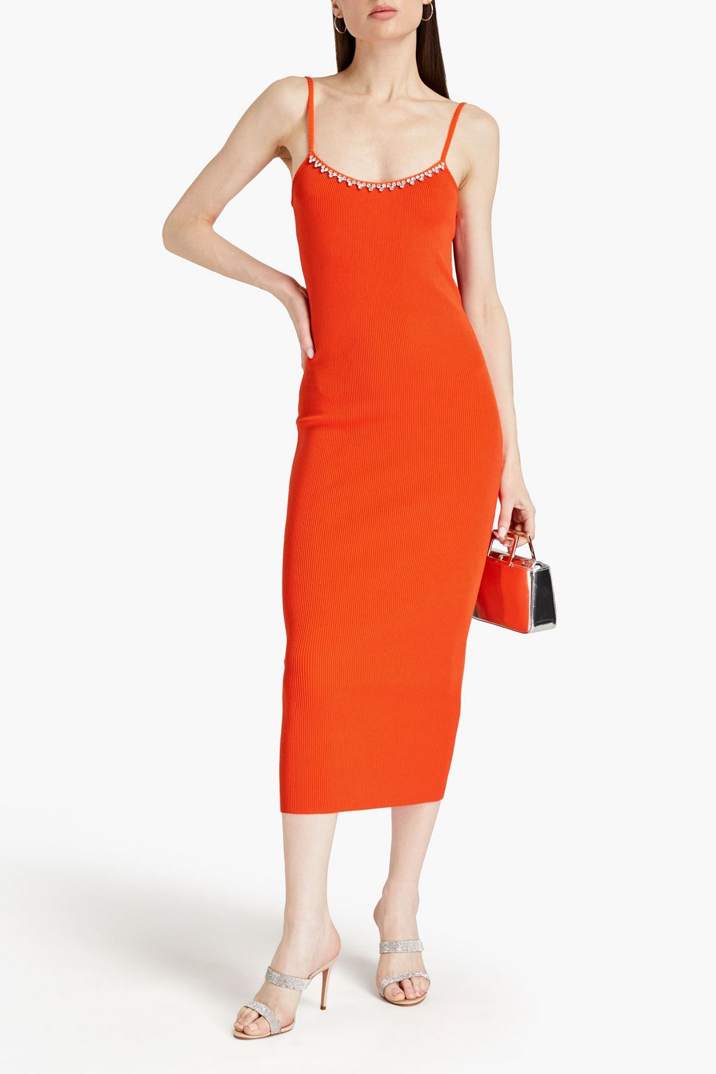 AREA Crystalembellished ribbedknit midi dress THE