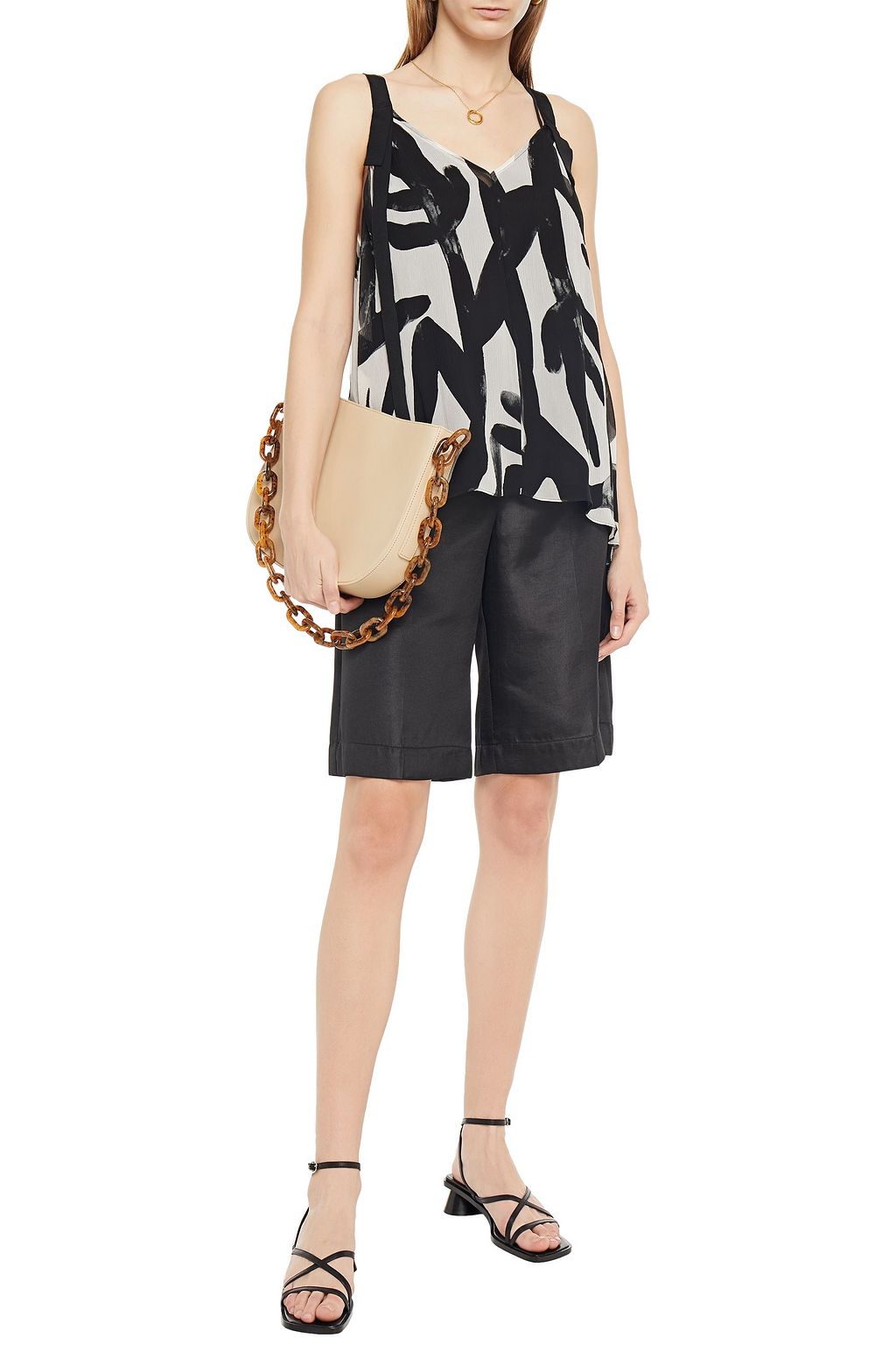 LEE MATHEWS Estelle grosgrain-trimmed printed silk-georgette camisole