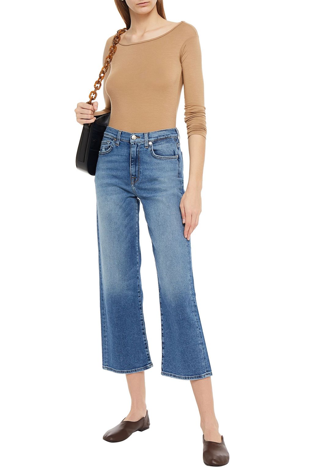 7 FOR ALL MANKIND Alexa cropped distressed mid-rise straight-leg jeans