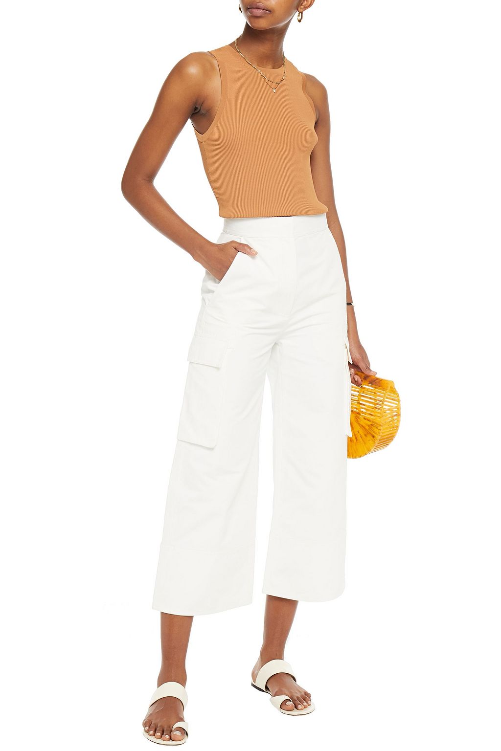 LEE MATHEWS Frankie cropped cotton-blend canvas wide-leg pants