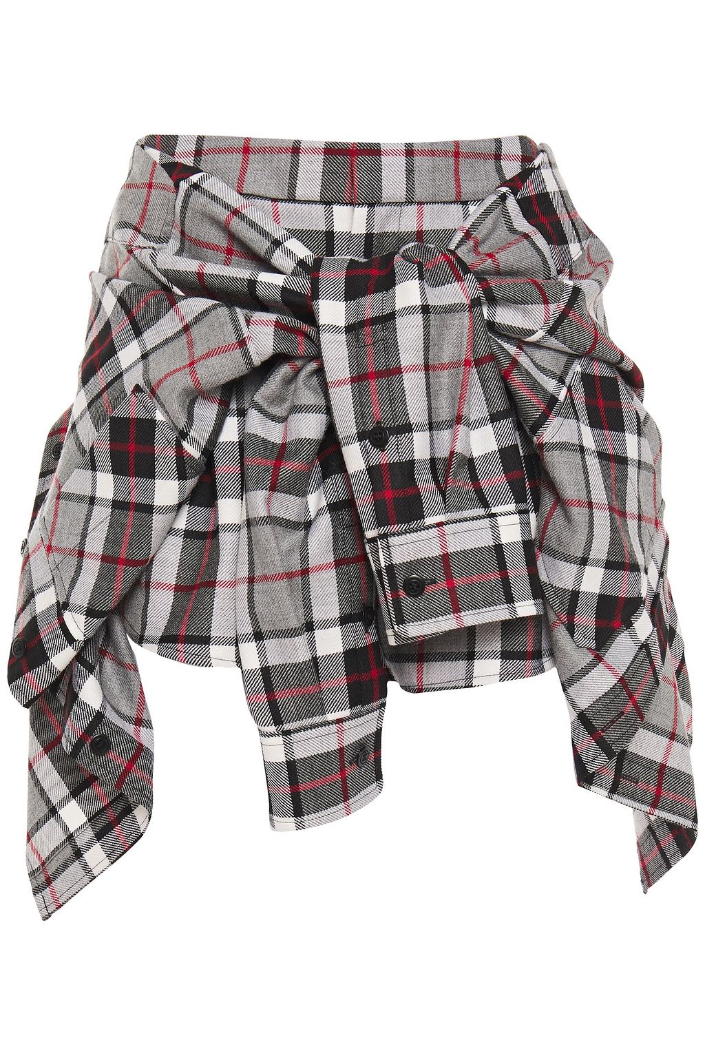 Layered tie-front checked wool shorts 