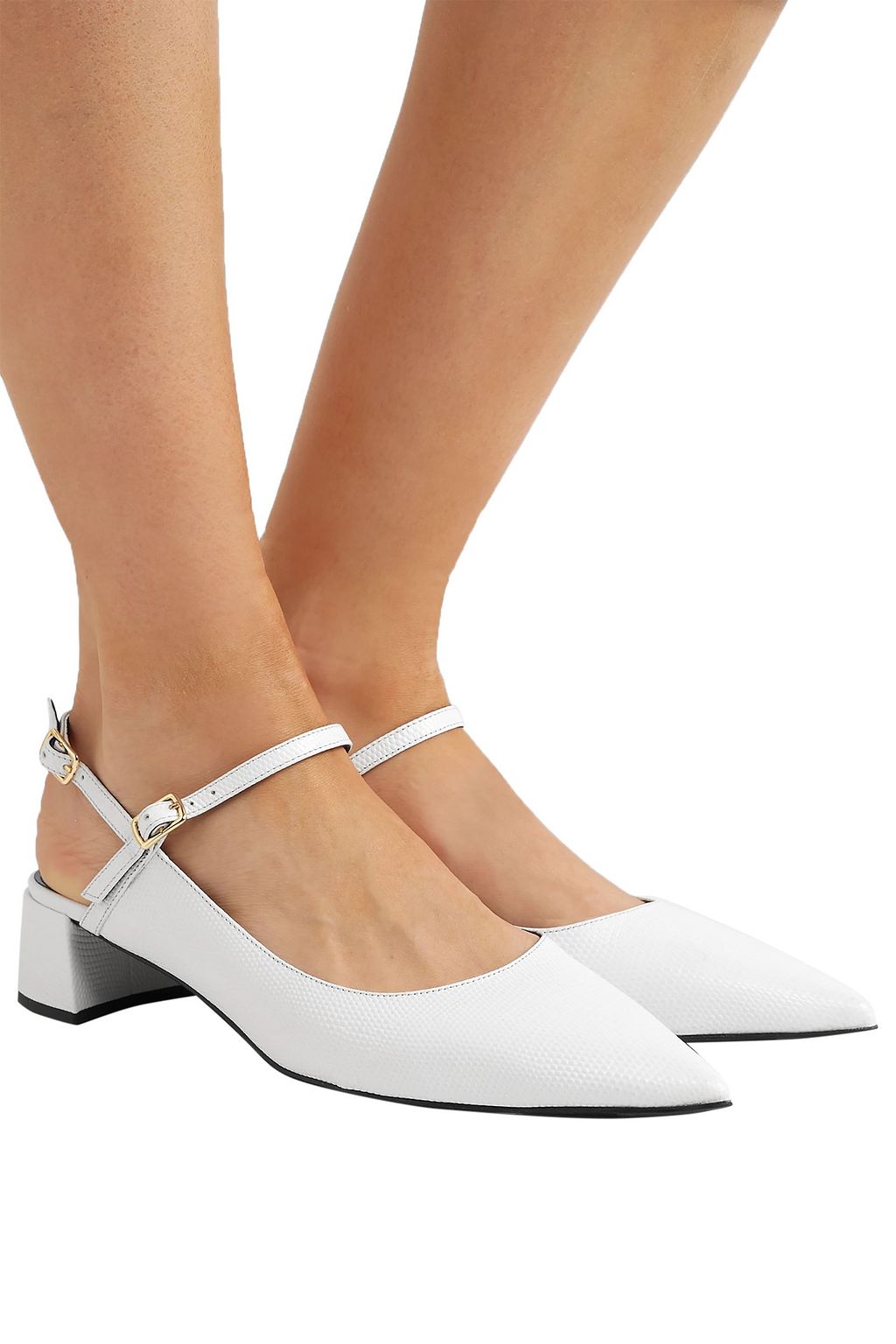 ERDEM Aerin embossed glossed-leather slingback pumps